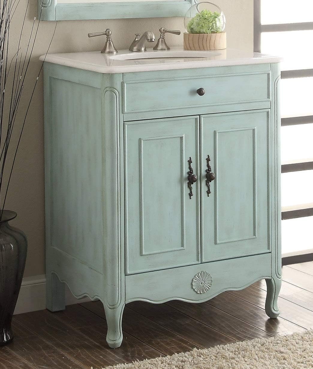 Benton Collection 26'' Cottage Style Bathroom Vanity (Vanity with Mir/BS Set, Light Blue)