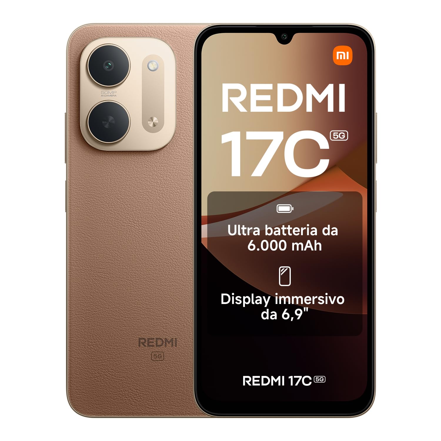 REDMI 17C 5G, Smartphone 4+128GB, Marrone, Batteria 6000mAh, Ricarica 33W | Display Immersivo 6,9" 120 Hz, Fotocamera AI 50MP, MediaTek Dimensity 6300, Fino a 105 Ore di Riproduzione Musicale