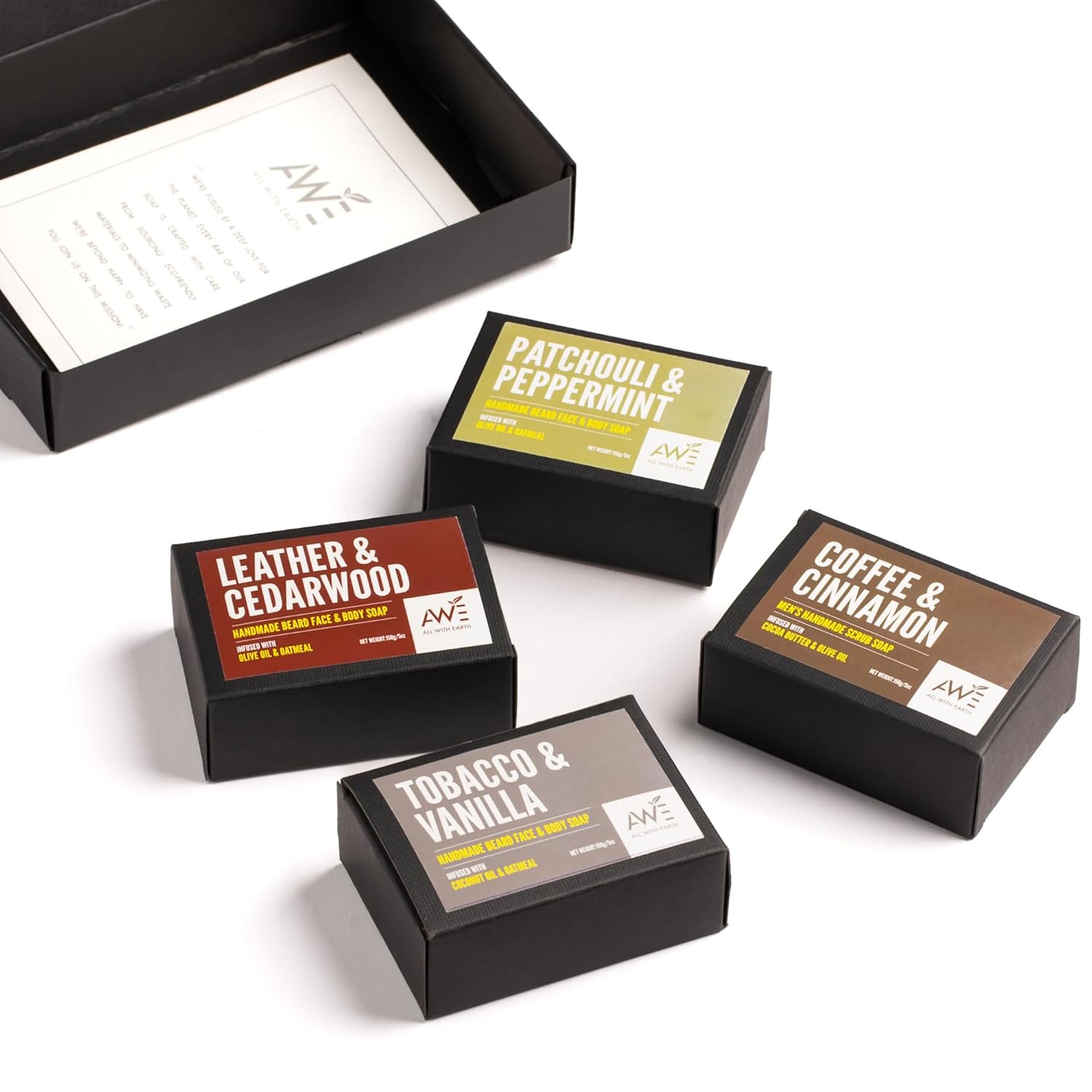 Men’s Moisturizing Scrub Soap Set of 4 Handmade Natural Bars Rugged Masculine Scents Deep Cleanse Hydrate Nourish Face Beard Body (Option 2)