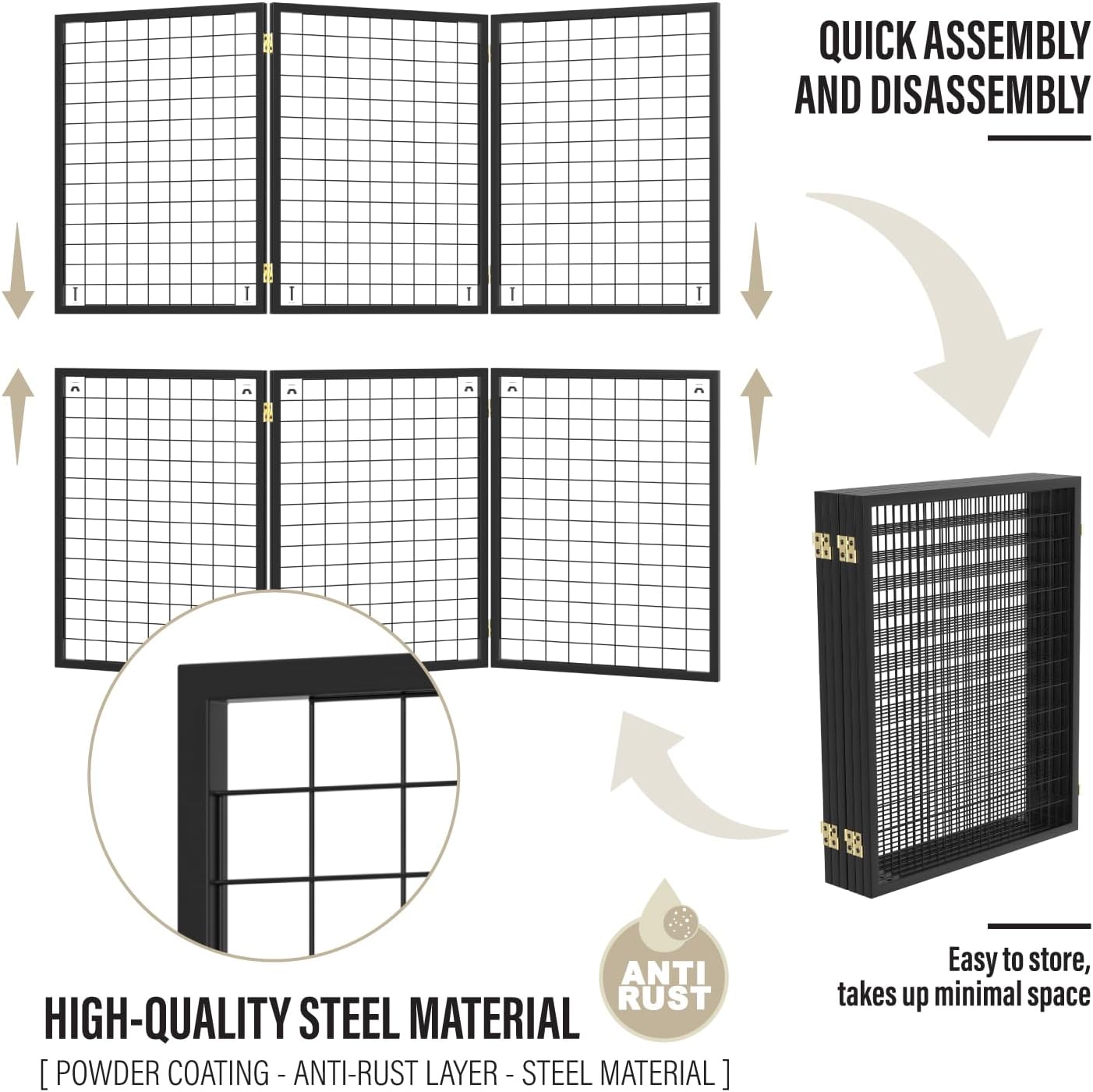 Heavy Duty Foldable Gridwall Panels 3PCS, Portable Gridwall Display Rack with Detachable Z Unit, Suitable for Craft Merchandise Display Item Storage (Black)