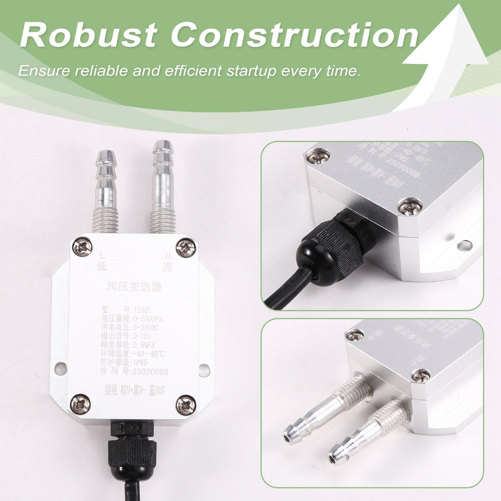 Transmisor Diferencial de Presión de Aire y Viento Sensor de Presión Diferencial 4-20 MA 0-10 V 2 KPa Herramientas para Sensores de Presión