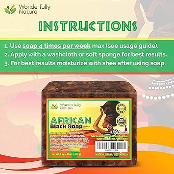 #1 Organic African Black Soap for Acne Dark Spots Hyperpigmentation | Black Owned Calms Eczema Psoriasis Dry Skin & Sensitive Skin | Vegan | 1lb bar | 120 day Supply |120,000+ Customers Since 2017