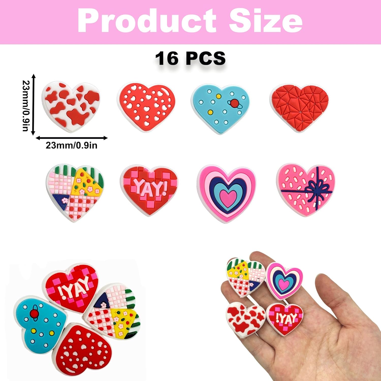 16PCS Heart Shaped Focal Silicone Beads, Colorful Heart Shaped Silicone Focal Beads for Keychain Making, Creative Loose Beads Bulk for Beaded Pens DIY Handmade Crafts Necklace Bracelet Lanyard - Image 2