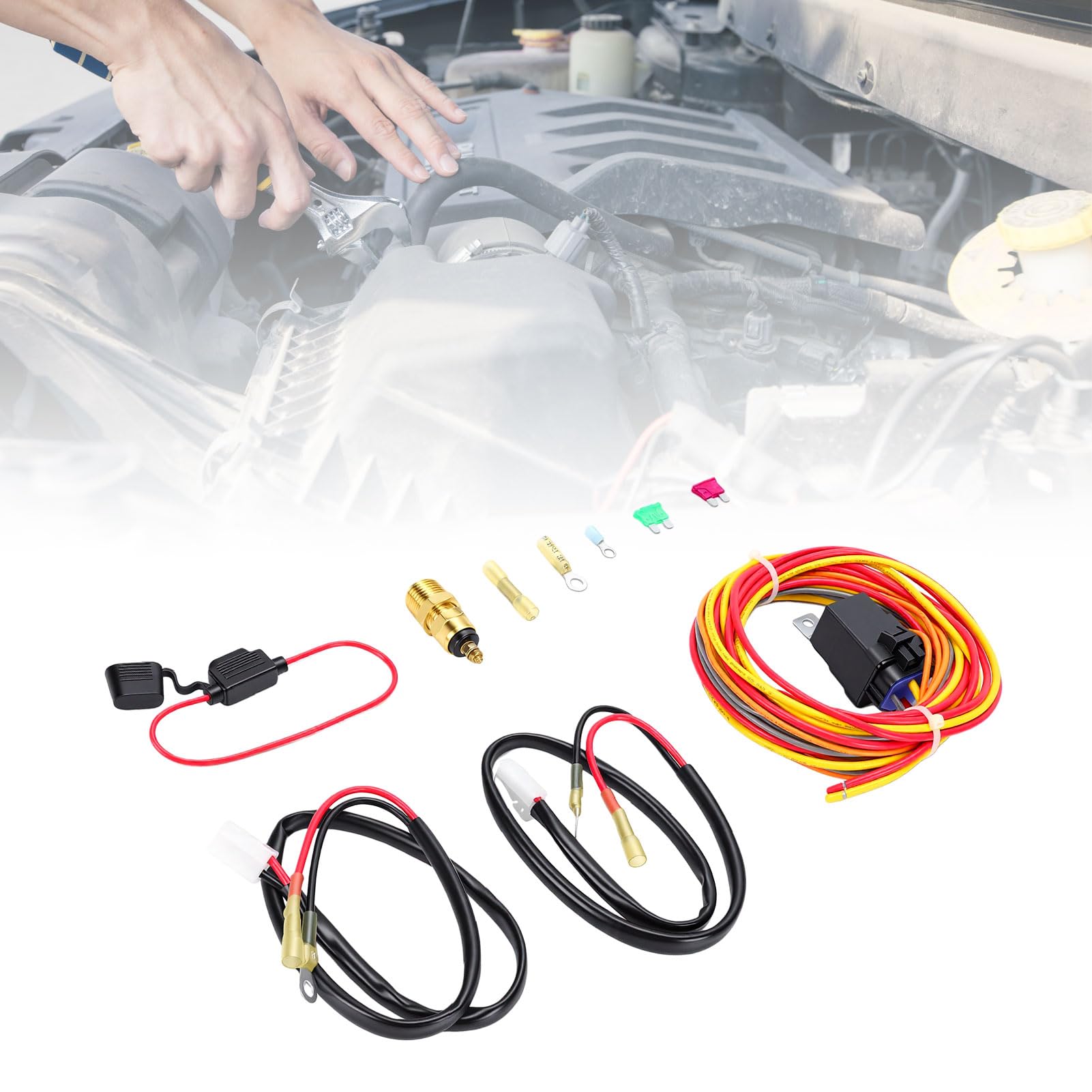 Ausla Kit de Cableado para Ventilador Eléctrico, relé Universal para Ventilador de Refrigeración del Radiador con Interruptor de Control por Termostato para el de Refrigeración