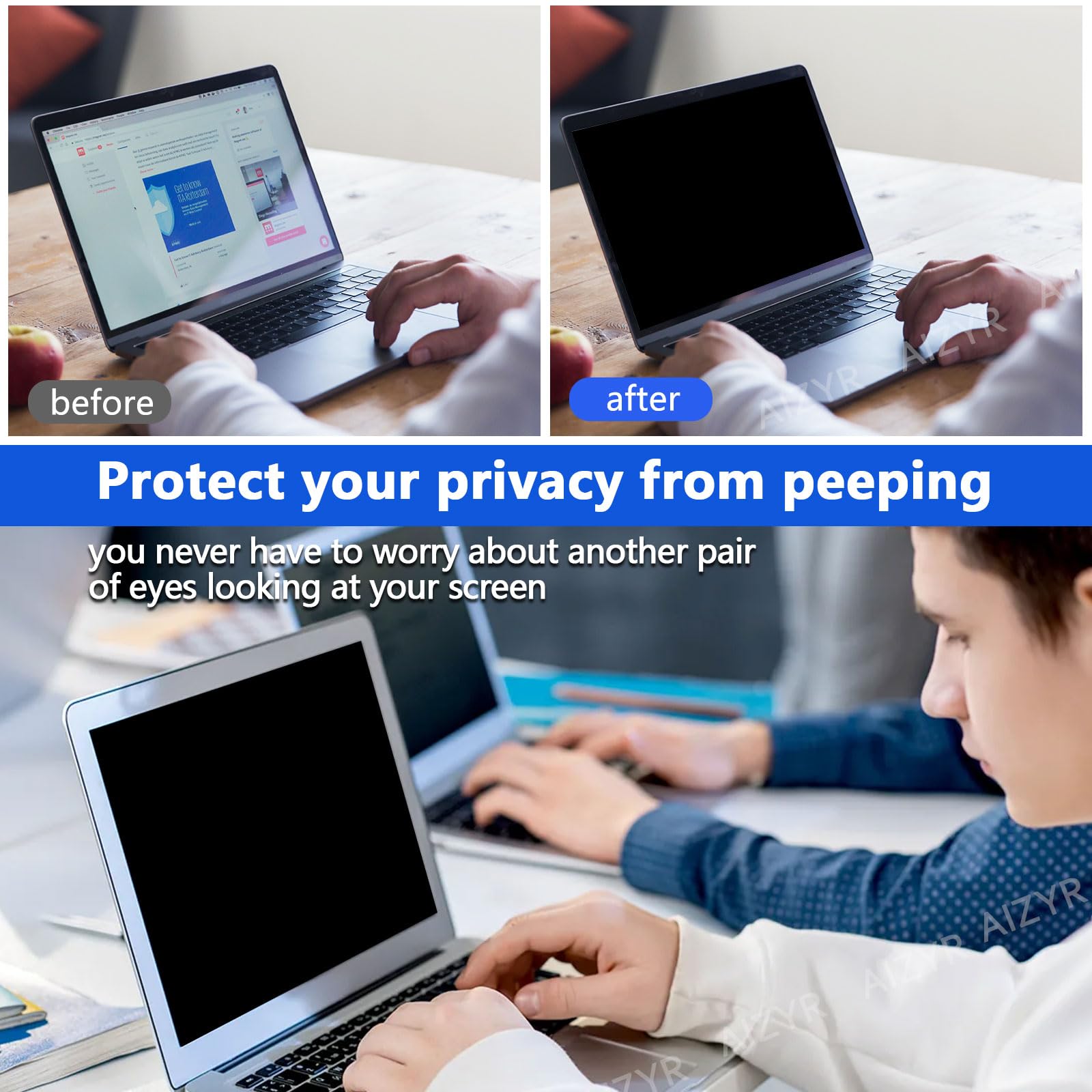 AIZYR Protecteur D'éCran Anti - Espion Convient Pour Ordinateur Portable Amovible Privacy Screensaver Filtre Anti - éBlouissement ImperméAble à L'Eau Film PET Anti - Voyeurisme,18.5inch 410X230mm