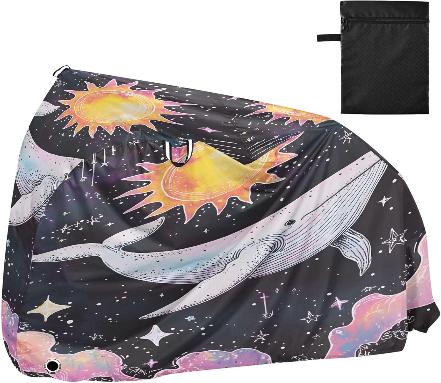 ALAZA Sun Satrs Whale Bike Cover Waterproof Outdoor Ebike Bicycle Covers Tarp Protection for 1/2 Bikes, Sun UV Dust Wind Proof