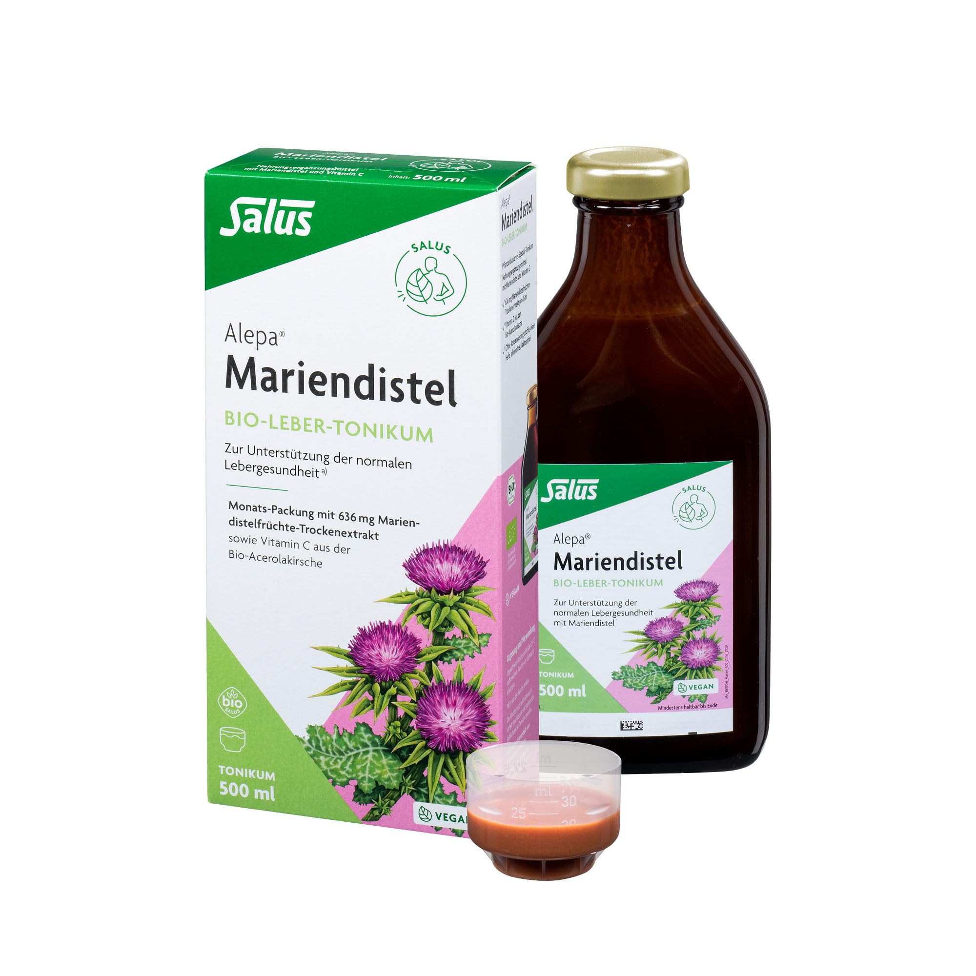 Salus Alepa Mariendistel Bio-Leber-Tonikum – 1x 500 ml - zur Unterstützung der normalen Lebergesundheit mit Mariendistel – mit Vitamin C - vegan - bio