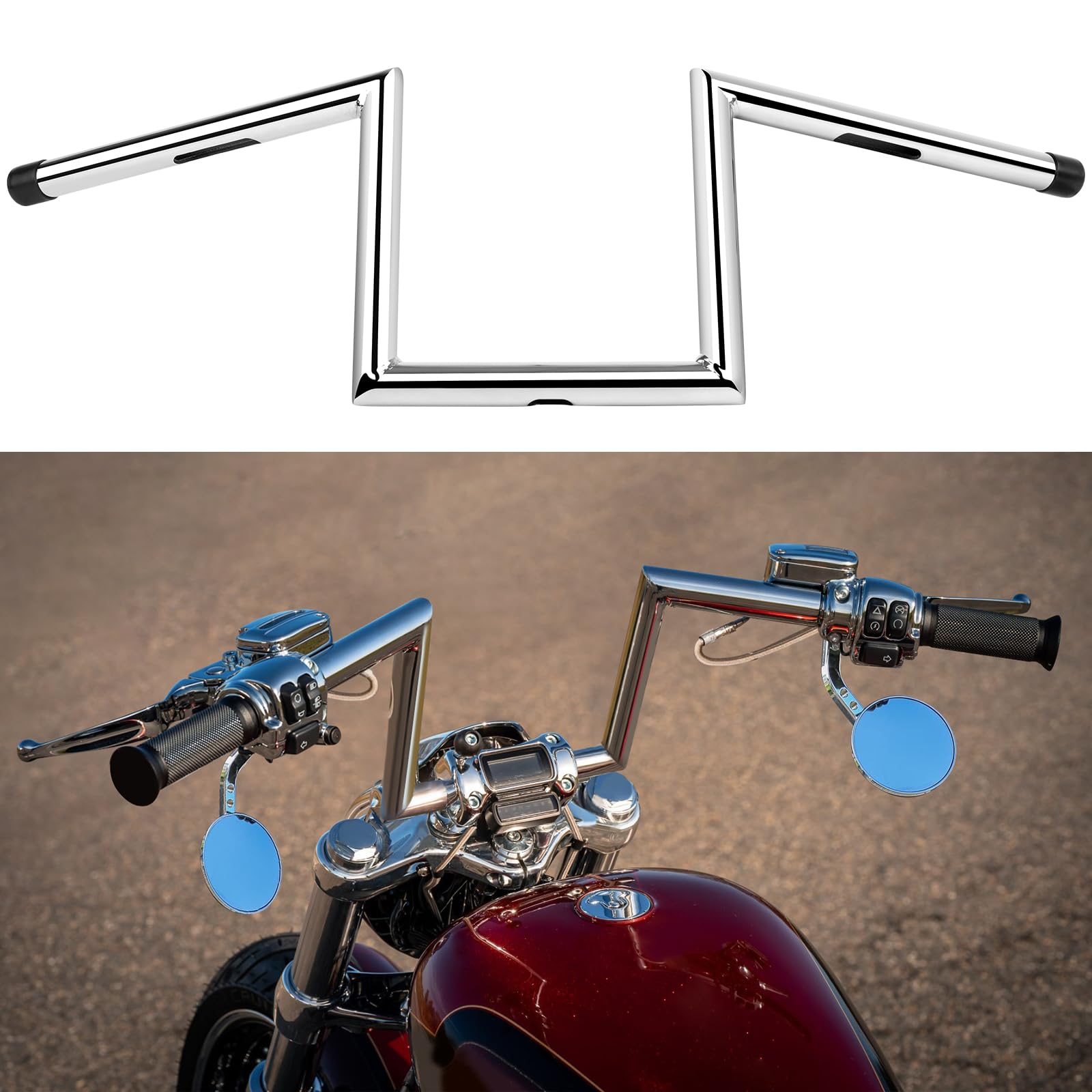 DREAMIZER Manillar de motocicleta Z Bars de 25mm y 1", Estilo Ape Hanger para Drag Custom con 8'' Altura, Compatible con Harley Honda Yamaha Suzuki Kawasaki Triumph Bobber Chopper Cruisers Sportster.