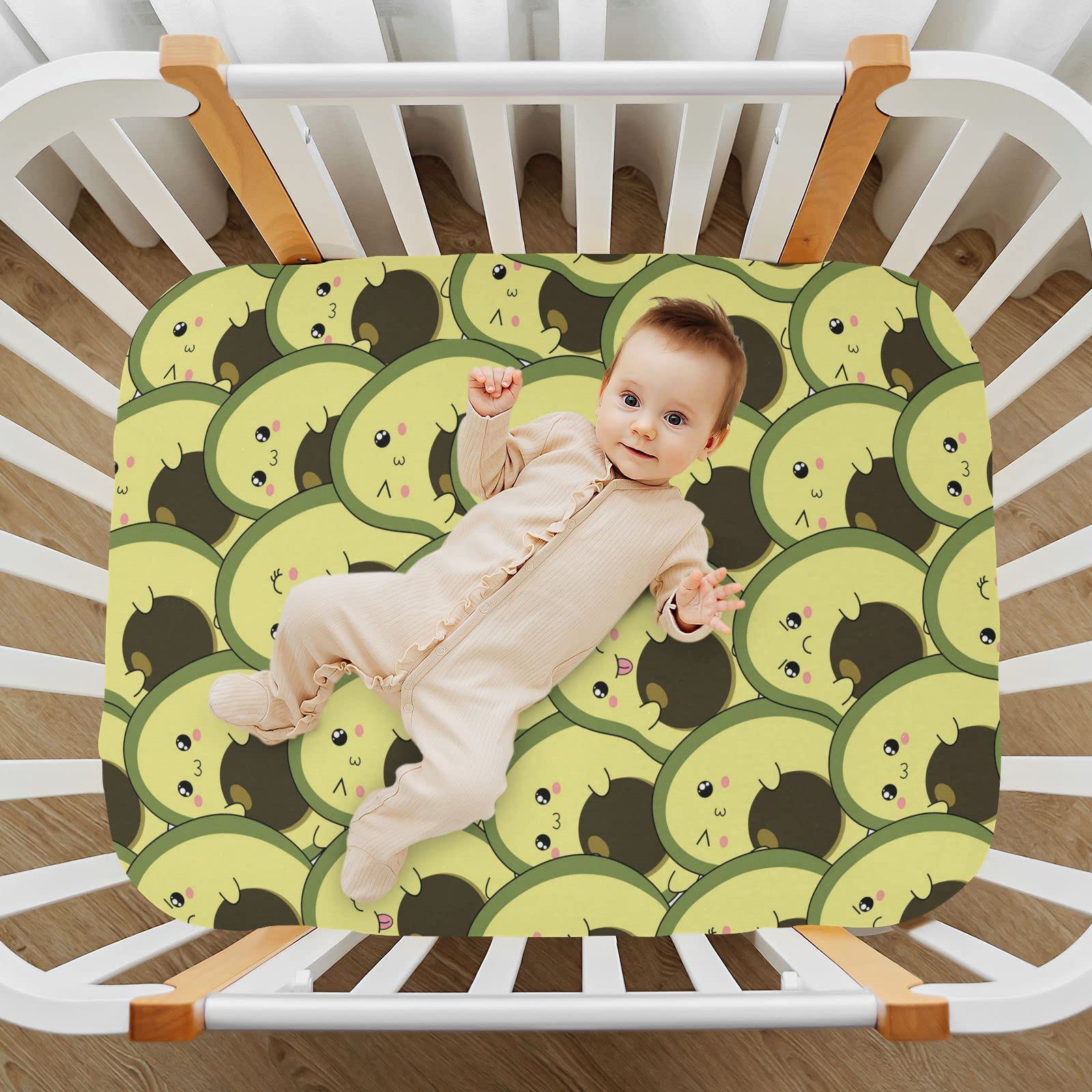 Spannbettlaken für Kinderbett, niedliches Avocado-Muster, weich, atmungsaktiv, pflegeleicht, Spannbetttuch für Babybett und Kinderbetten