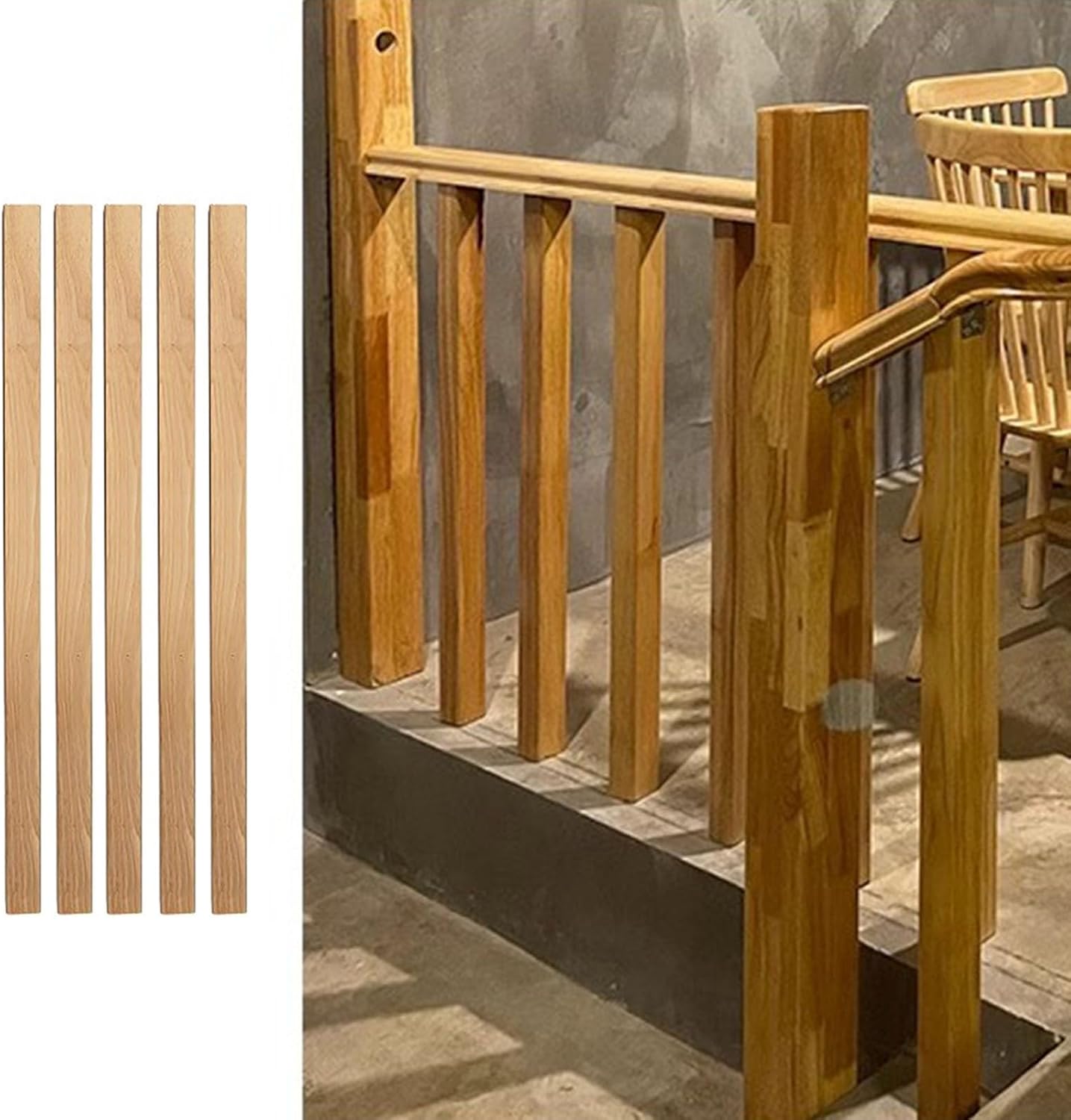 Solid Wood Balusters for Staircase Interior, Square Stair Spindles Bundles Painted, 95 Cm Replacement Deck Sstair Balusters, Indoor Outdoor Railing Guardrail(1pc)
