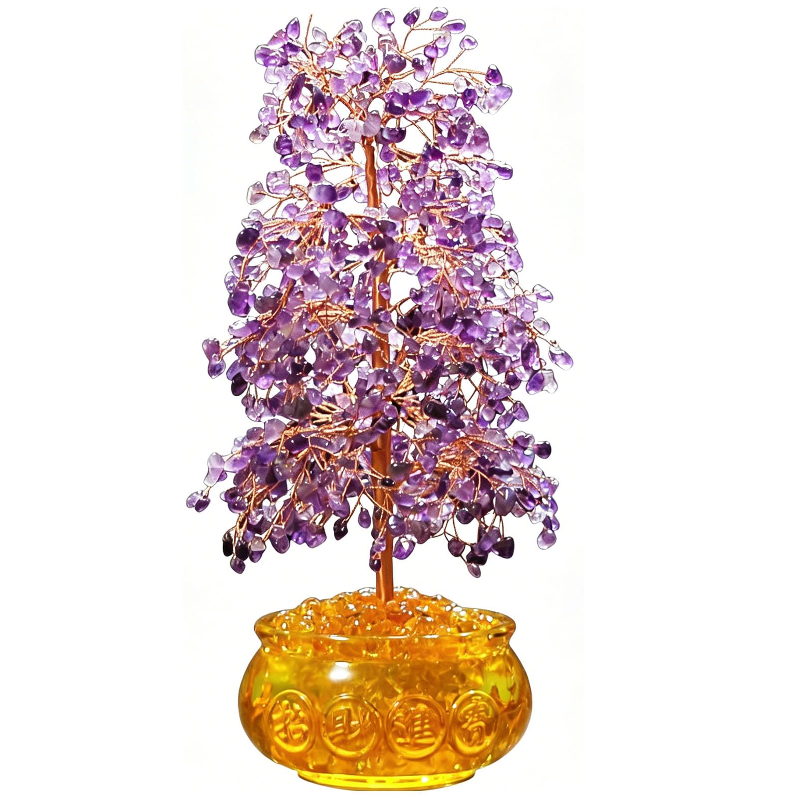 Zooeelly Amethyst And Citrine Crystal Tree of Life, Decor Crystals And Healing Stones Reiki Natural Treasure Bowl Base Copper Wire Spiritual Meditation Energy Purple Room Office Desk Decor,B