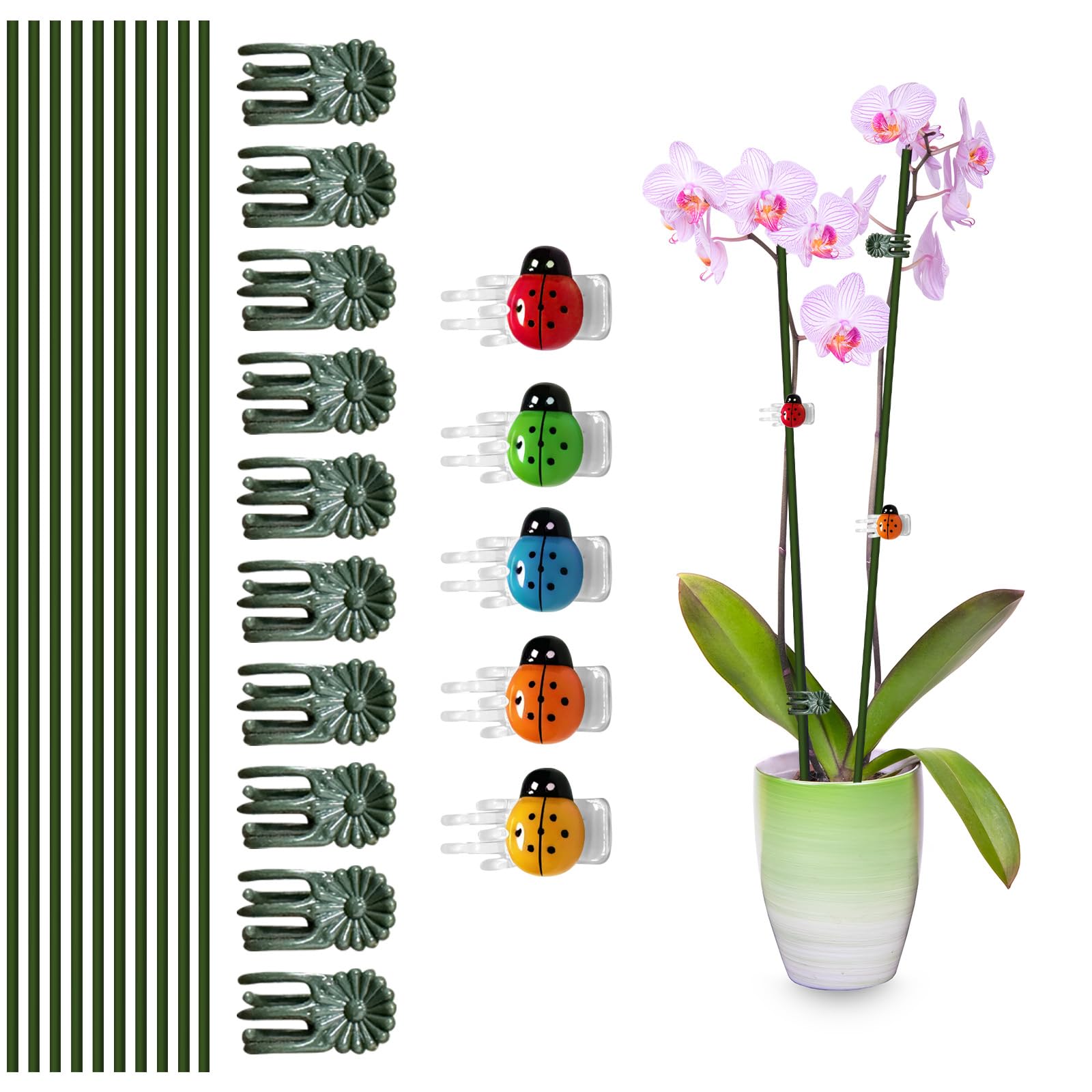 25Pcs Orchid Stakes & Flower Insect Support Clips, Bendable Metal Flower Plant Sticks, Tall Stem Support for Indoor Outdoor Potted Plants Roses Tomatoes, 16.5 Inch Garden Accessories