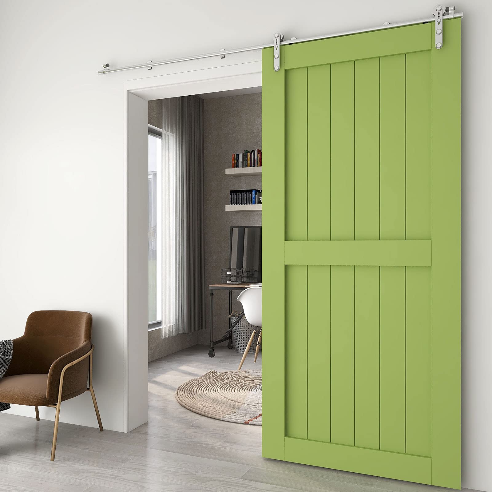 CCJH 183CM/6FT Herraje para Puerta Corredera Acero Inoxidable Kit de Accesorios, Guia Riel Puertas Correderas, Forma I