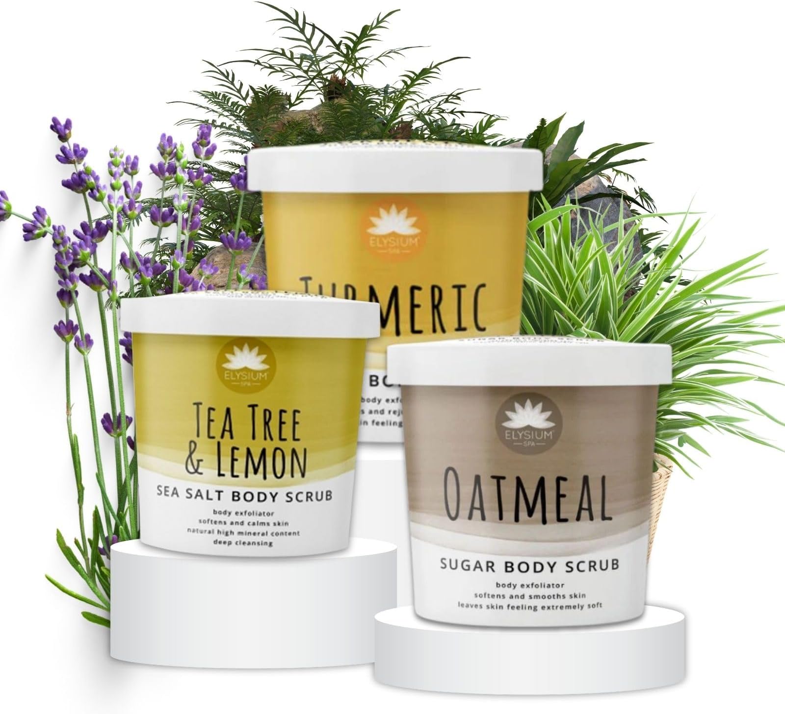 Bath & Body Scrub Bundle | 3 Pack Exfoliator Body Scrub 200g each - Sea Salt Tea Tree & Lemon, Oatmeal and Turmeric Sugar | Softens & Smoothens Your Skin by Sinta Gifts