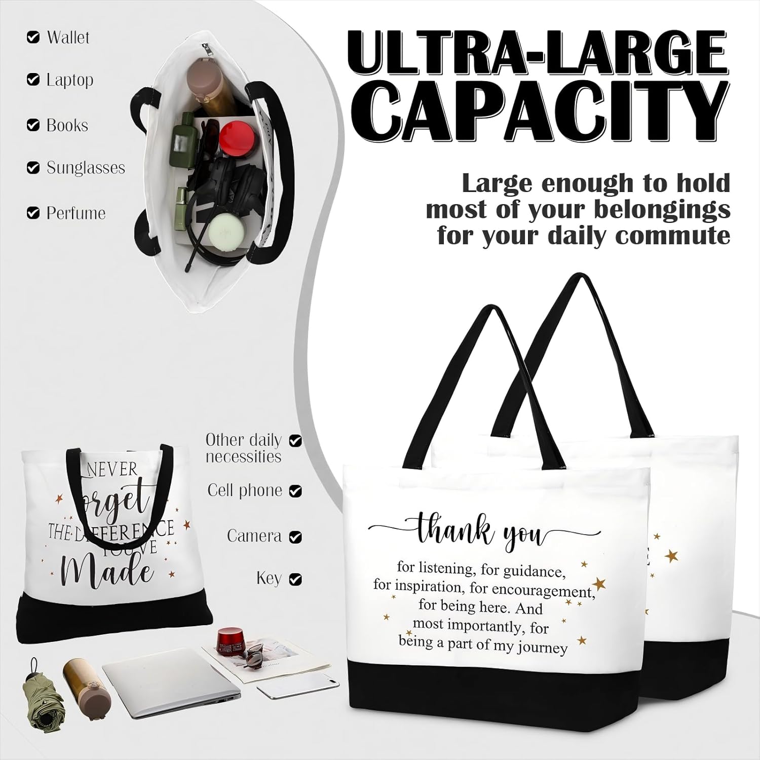 Cunno 6 Pcs Thank You Canvas Bag for Women Social Worker Appreciation Gift Reusable Grocery Bags for Coworker Nurse Employee - Image 4