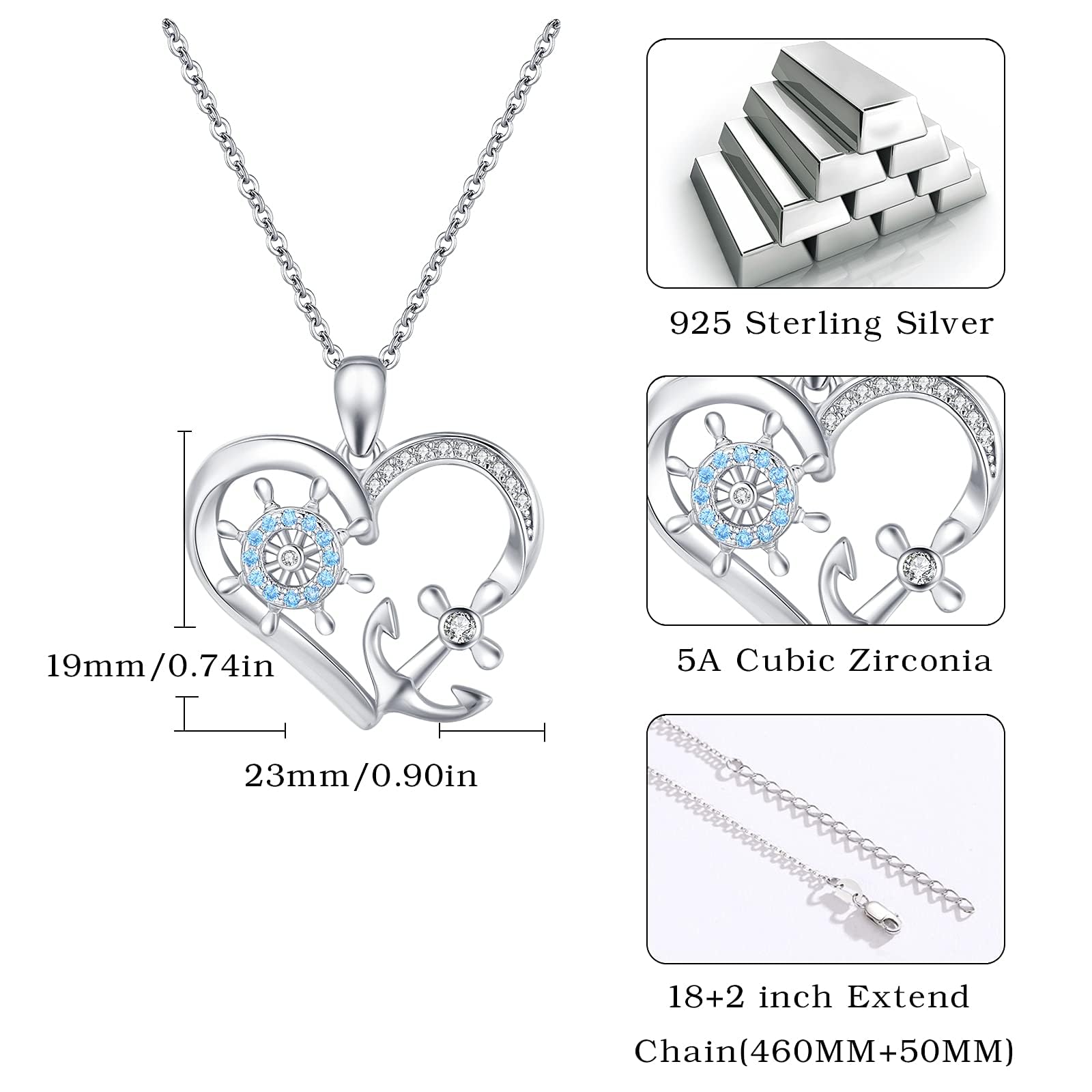 OHAYOO Collana di ancoraggio per donna 925 collana oceano nautico in argento sterling ciondolo marinaio oceano tropicale ancoraggio gioielli regali per donne ragazze