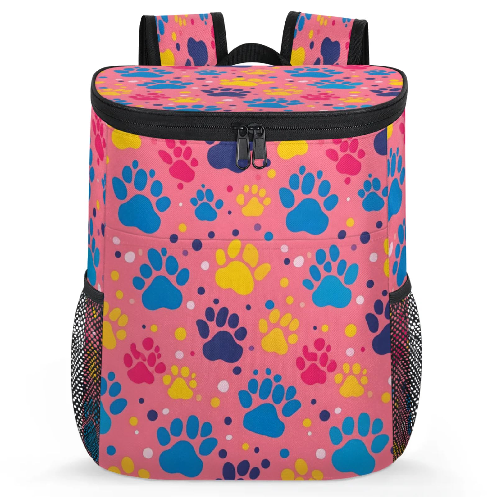 CNNINGYI Large Waterproof Insulated Cooler Backpack, Dog Pet Paw Print Leak Proof Backpack 30 Cans, Paw Print Colorful Lightweight Cooler Bag for Travel Camping Beach Lunch