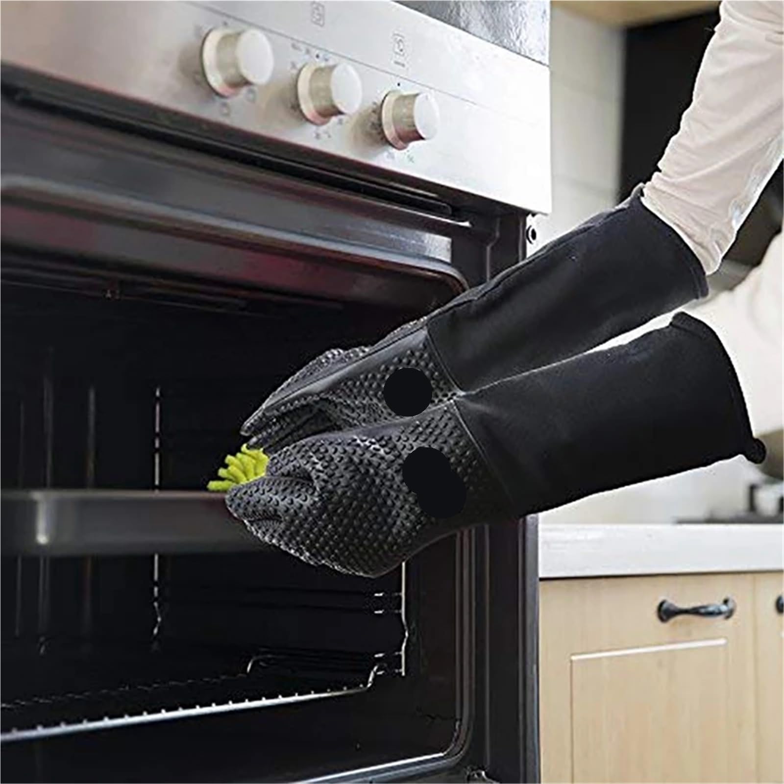2 Pares de Manoplas de Horno de Silicona Profesionales Extra largas, Guantes de Cocina Resistentes al Calor con algodón Interno for Cocina para Hornear