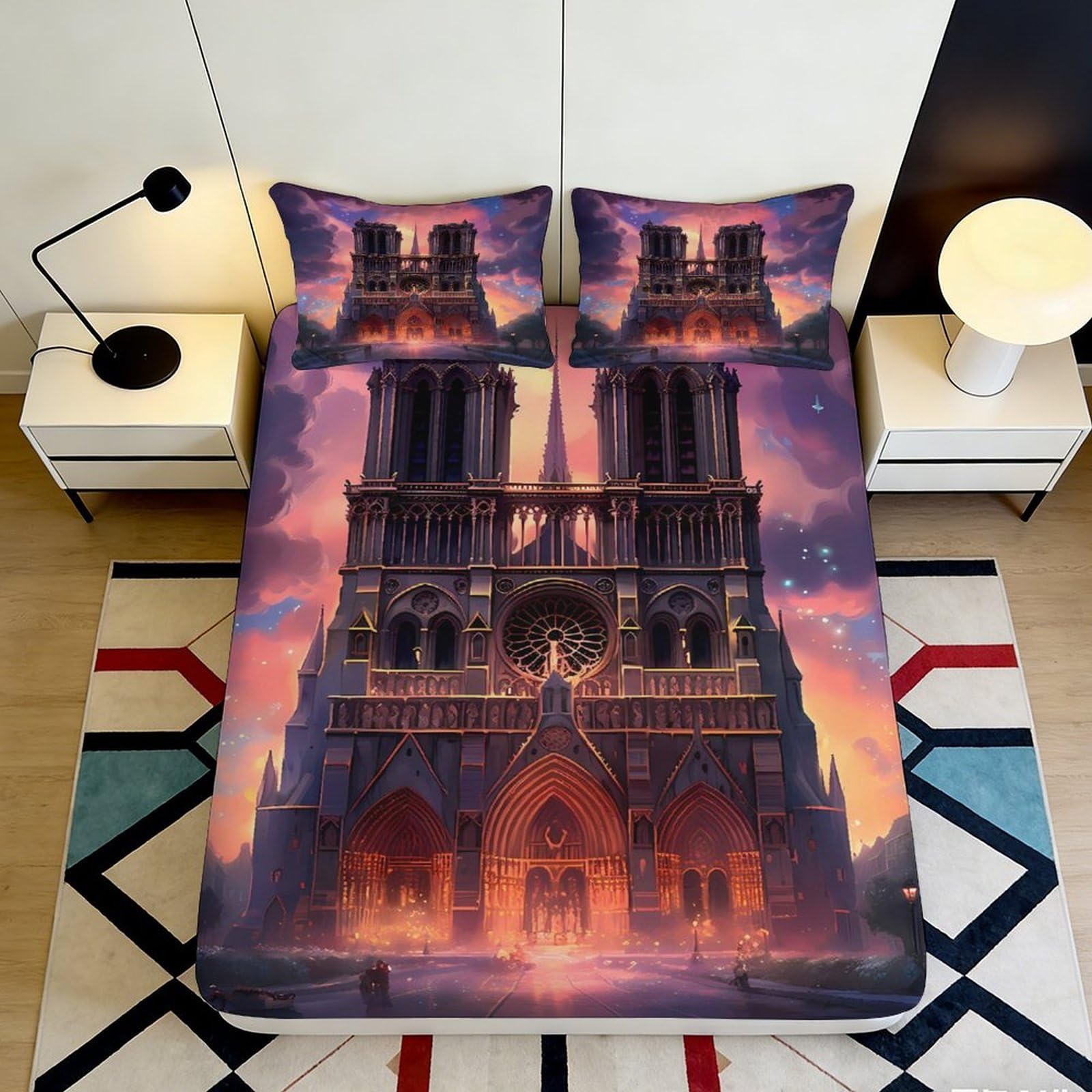 Jqzkxnhpbr Style-10 3D Printed Gothic Cathedral Fitted Sheet Microfiber Anti-Slip Mattress Cover For Bedroom Guest Room Decor 90X200x25cm