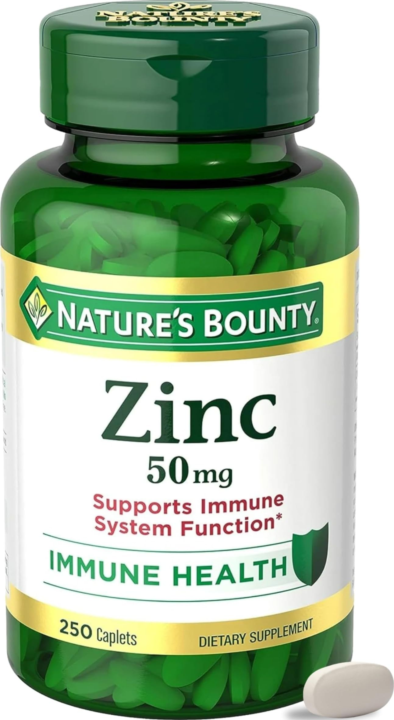 Nature’s Bounty Zinc 50mg Caplets, Immune Support, 250 ct | Immune Support & Antioxidant Supplement, Promotes Skin Health, 1