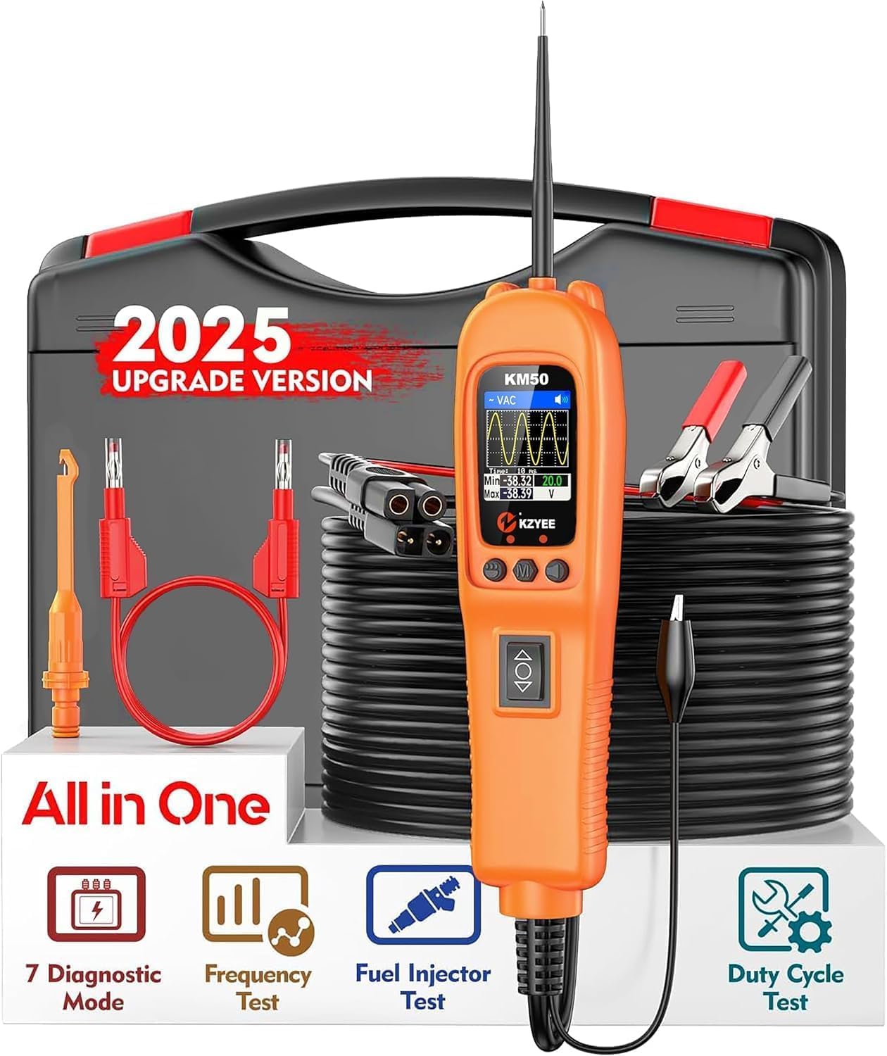 KZYEEKM50 Power Circuit Probe Kit, Automotive Circuit Tester Fuel Injector Test with AC DC Current Resistance Circuit Tester (Digital Voltage Tester, Multimeter, Short Finder, Battery Tester)