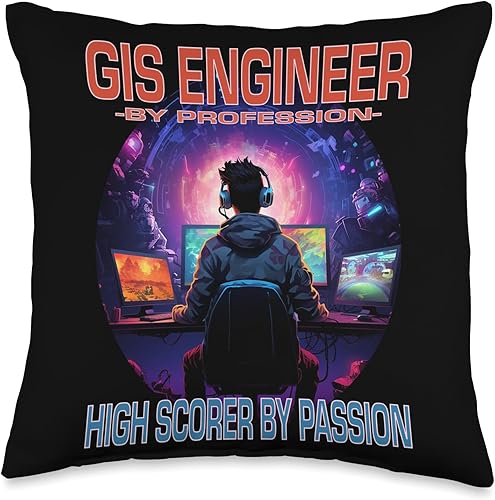 Miniatura 4 de GIS Engineer Funny Gamer-Fun Pun Gaming Throw Pillow, 18x18, Multicolor
