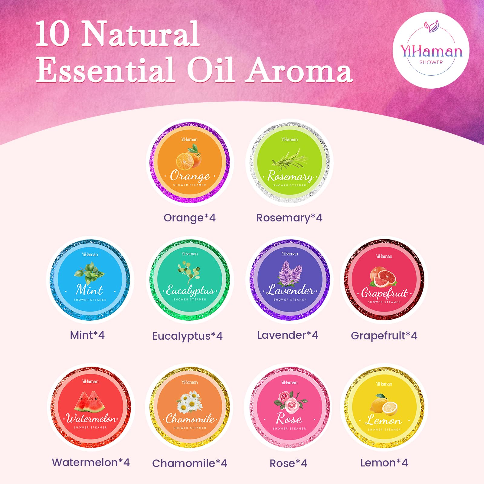 40 spray doccia con aromaterapia per donne e uomini, 10 profumi biologici per doccia, relax con oli essenziali biologici, regalo di compleanno per donne, regali di Natale