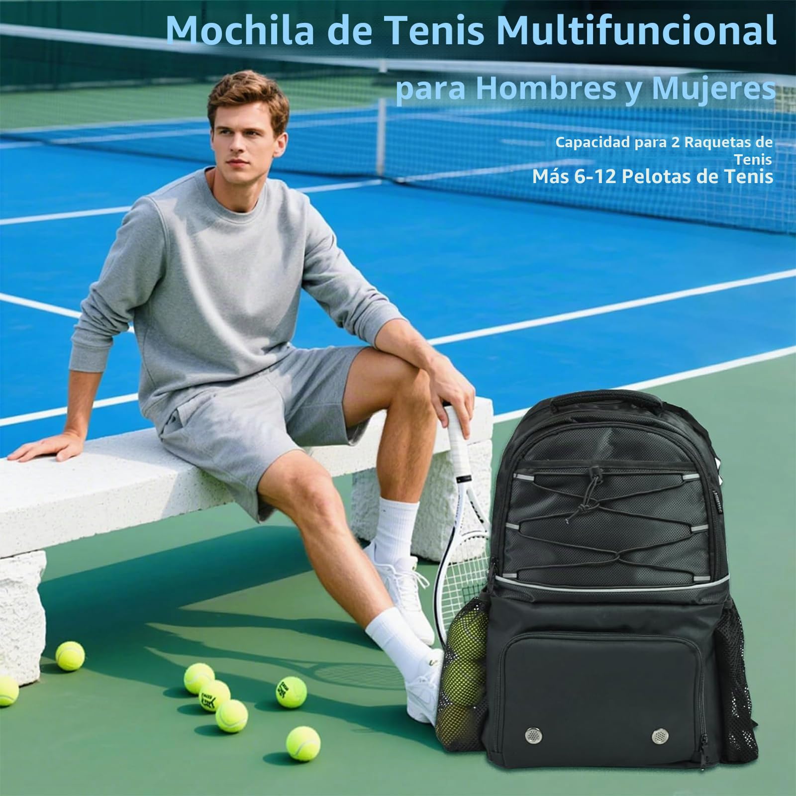 AUMTISC Mochila de Tenis con Compartimento para Zapatos, Bolsa de Tenis para Mujer y Hombre, Bolsa de Remo de Pickleball, Mochilas para bádminton, Squash, Gran Capacidad, Bolsa de Deporte
