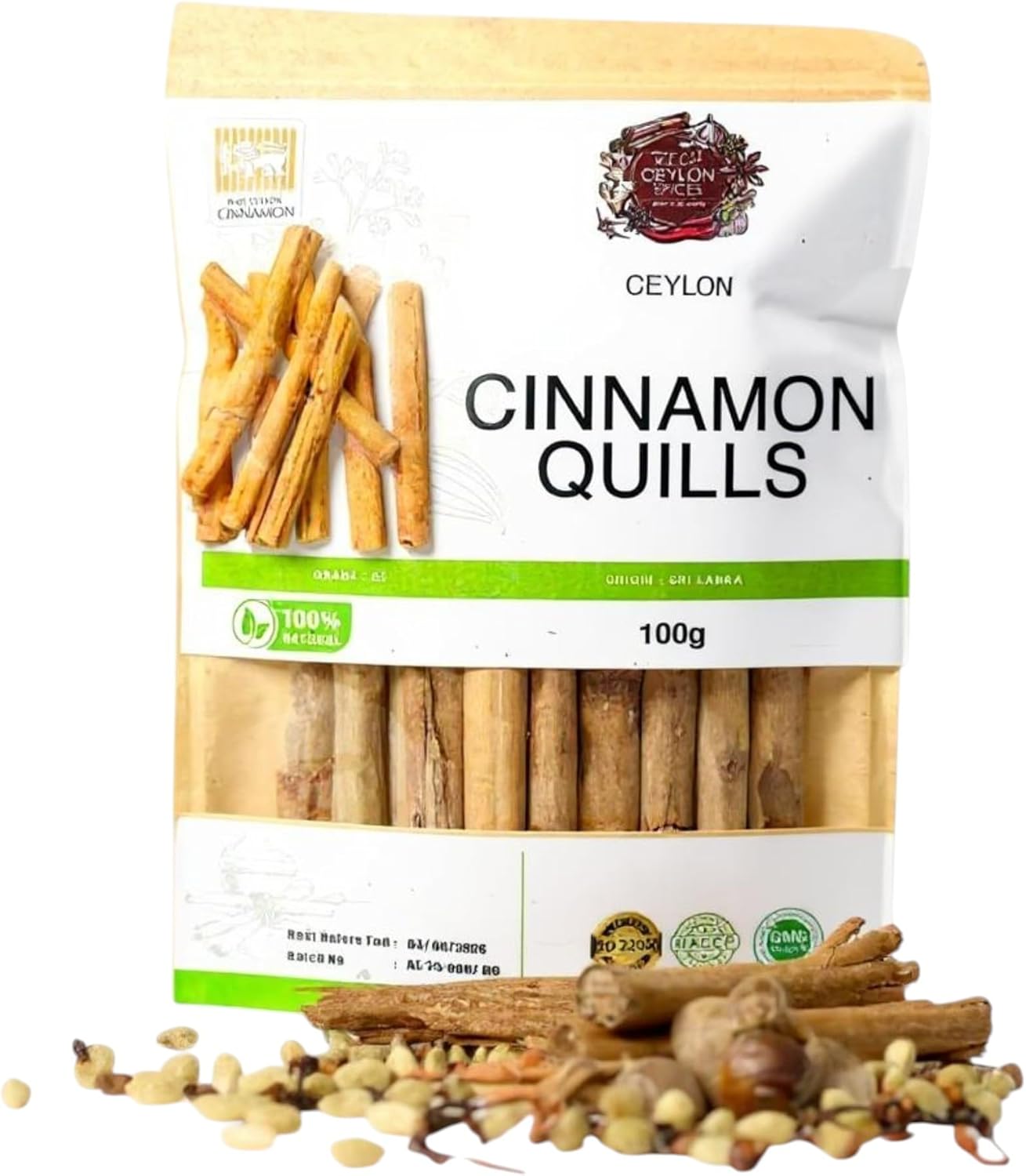 Rich Ceylon Spices – Pure Ceylon Cinnamon Sticks 100g (Grade C5 Quills) from Sri Lanka – True Cinnamon for Tea, Cooking, Baking, Mulled Wine, Christmas & Crafts – Natural Whole Dried Spice