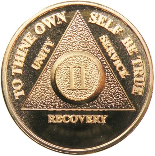 2 años chapado en oro de 24 quilates AA (Alcohólicos Anónimos) – Sobriedad / Sobriedad / Cumpleaños / Aniversario / Recuperación / Medallón / Moneda