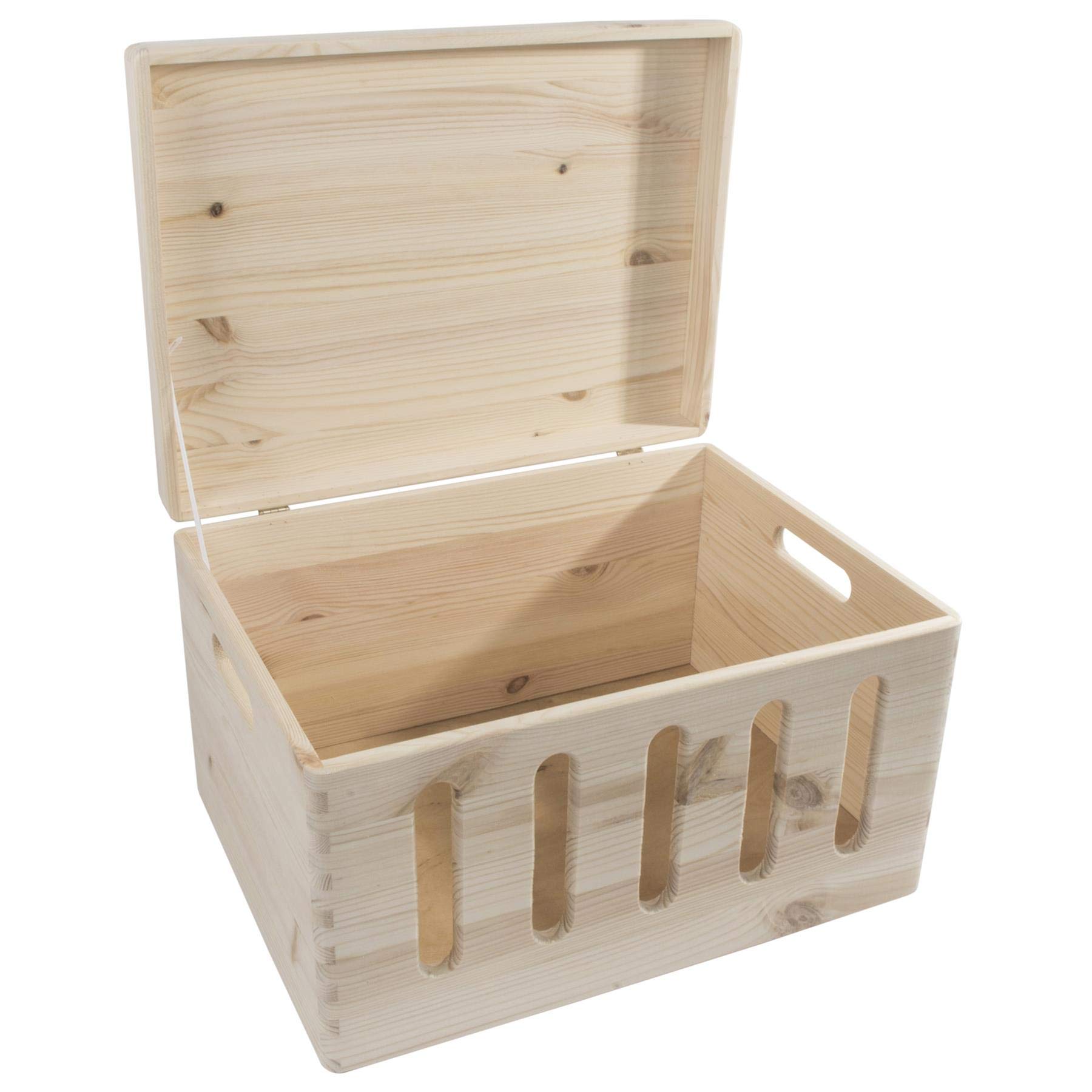 Woodeedoo Natural Large Wooden Storage Box | Single Lidded Box 39.5 X 29.5 X 23.5 Cm | Cut-Out Front And Handles | Unpainted Decorative Chest Crate | Multi-Purpose Kitchen Food Vegetable Storage