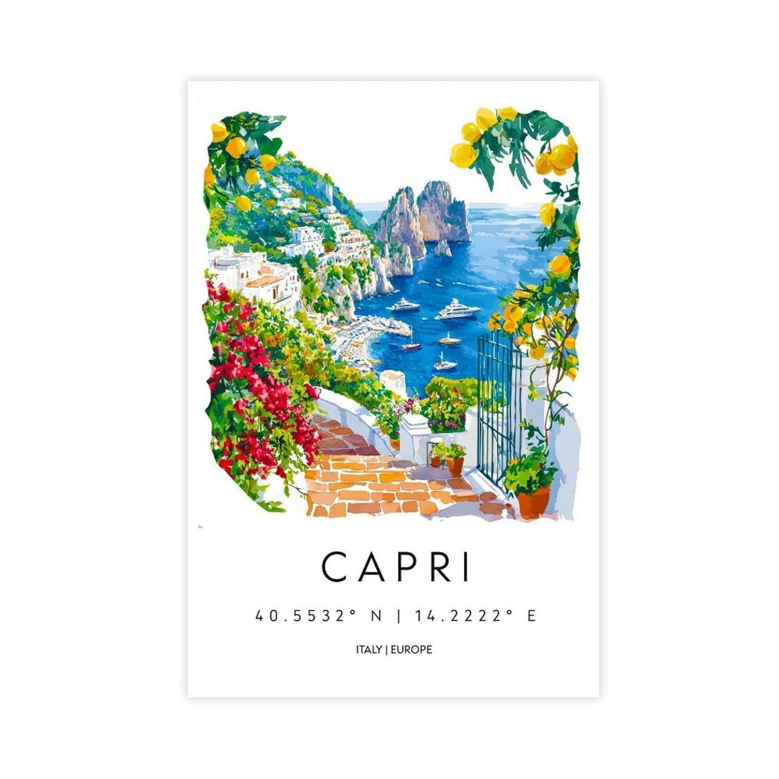 QOGDAF Capri Watercolor Italy Travel Canvas Poster Wall Art Decor Print Picture Paintings for Living Room Bedroom Decoration 16x24inch(40x60cm)