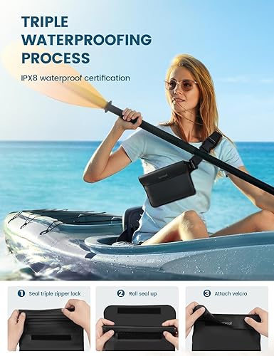 Miniatura 5 de Lamicall Paquete de 2 riñoneras impermeables, bolsa seca - correa elástica para la cintura Bolsa impermeable para teléfono para la cintura, bolsa