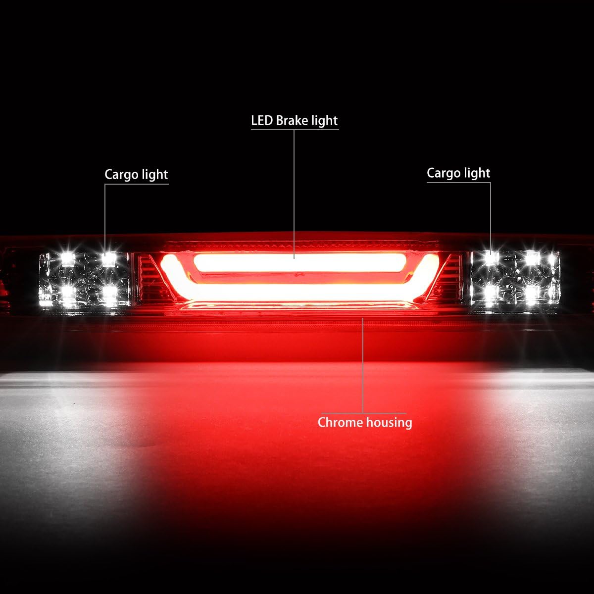 DNA MOTORING 3BL-GMC07-3D-LED-CH Chrome Housing 3D LED High Mount 3rd Third Brake Light [Compatible with 07-13 Sierra/Silverado 1500 2500 3500]