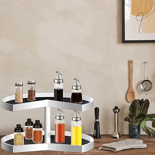 Miniatura 4 de Lazy Susan - 2 forros circulares para estantes, revestimientos no adhesivos para gabinetes de cocina, antideslizantes, antideslizantes, para