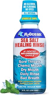H2Ocean Healing Rinse Mouthwash- Great Tasting Sea Salt & Xylitol Mouth Wash for Fresh Breath & Dry Mouth - Alcohol & Fluoride Free - Arctic Ocean Mint 8oz
