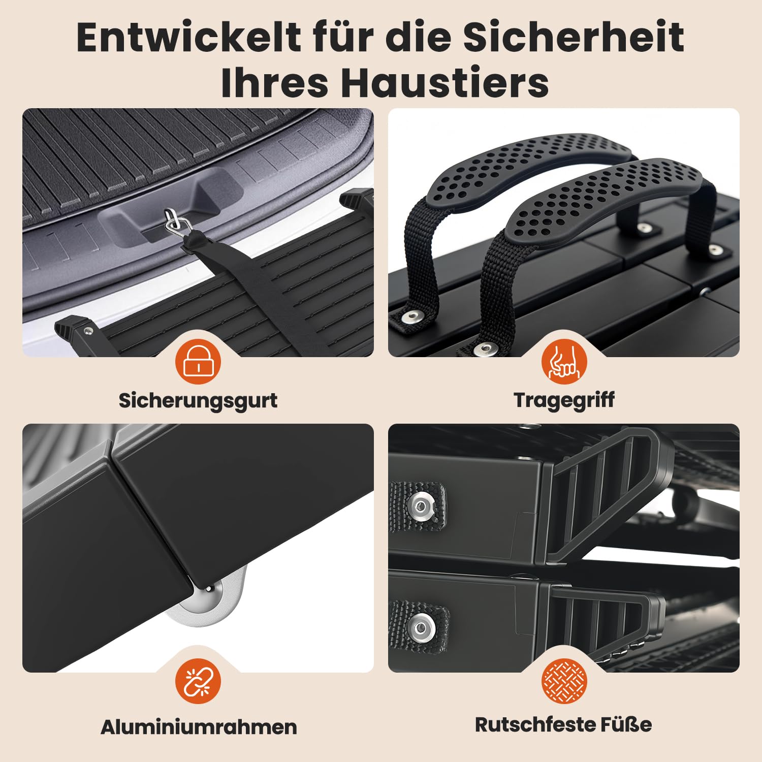 Hundeautorampe 170 x 41 cm,Extralange klappbare Hundetreppe mit Rutschfester Oberfläche, Schwerlast bis 220 lb, tragbare Haustierrampe für SUV, LKW, Bett & Sofa, für mittelgroße & große Hunde