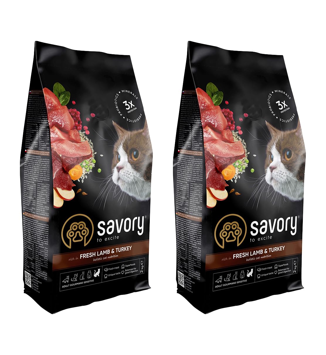 Savory - Katzenfutter Trocken - Trockenfutter für Katzen - für Erwachsene Katze empfindlich - Frisches Lamm & Pute - auf Basis von getrocknetem frischem Fleisch, mit VIT. A, D3, E - 2Pack (2x2 kg)