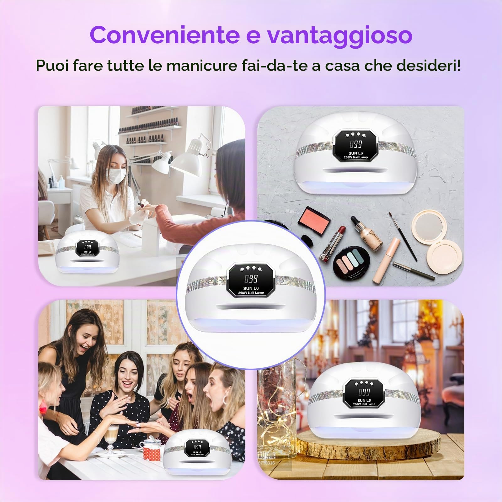 Lampada UV LED Unghie,268W Lampada per Unghie Con 4 Timer e Sensore Automatico,Professionale Fornetto Unghie con 45 LED,Lampada Asciuga Smalto Semipermanente Per Manicure/Pedicure