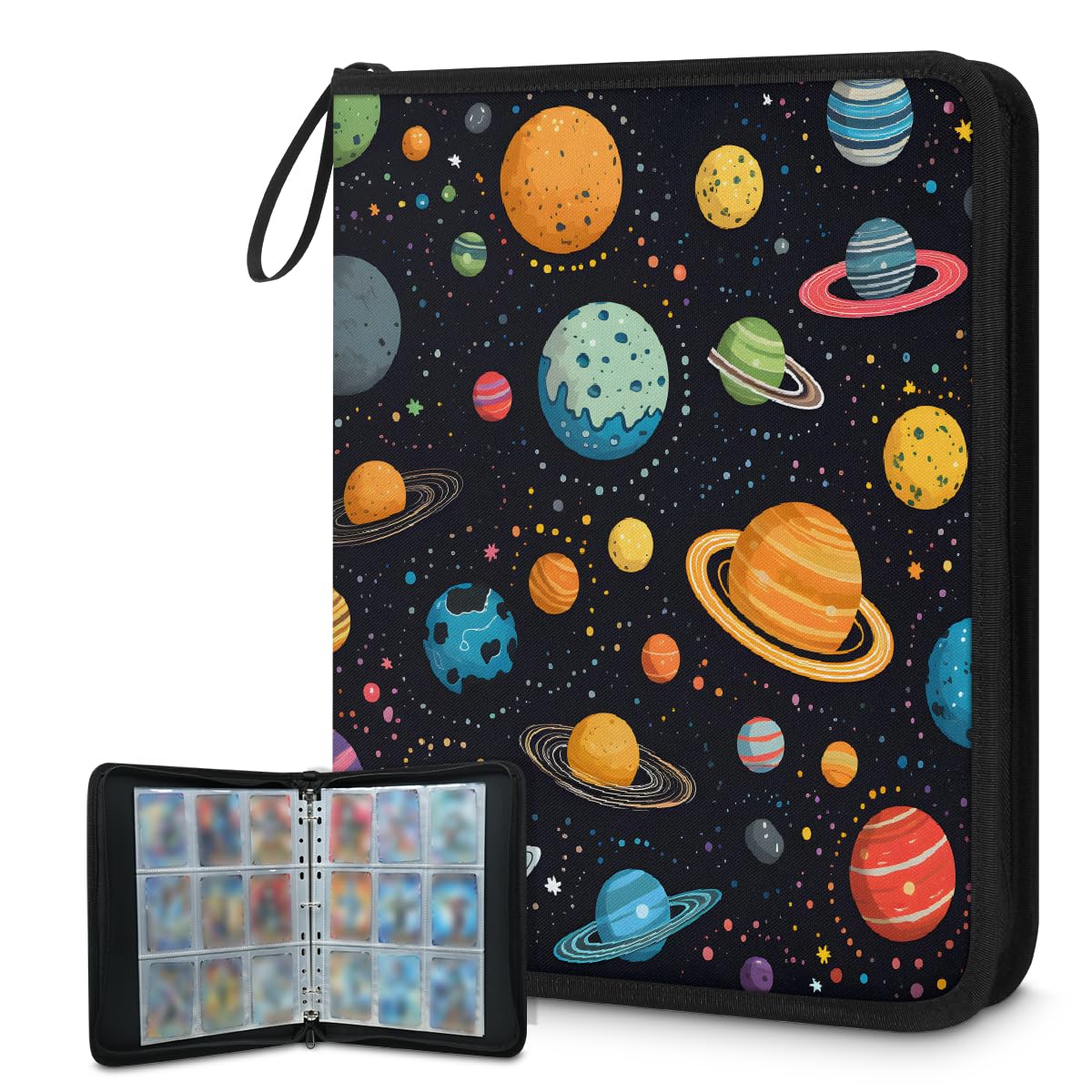 Mexpekil Space Planets - Raccoglitore di carte con 9 tasche con 50 pagine a caricamento laterale, per 900 carte, con cerniera, impermeabile, porta carte