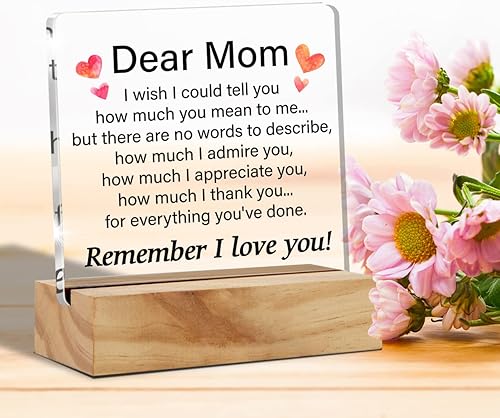 Miniatura 3 de Regalo para mamá de hija o hijo, recuerdo que te amo mamá, placa de acrílico para escritorio con soporte de madera, letrero de escritorio para