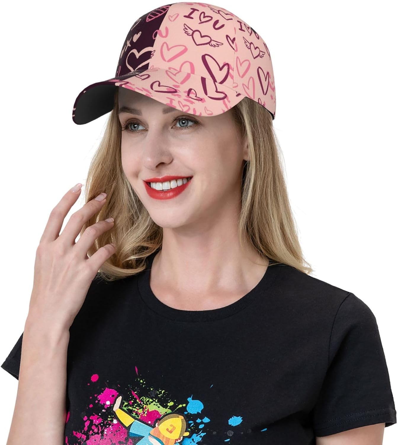 Happy Holiday Baseball Cap,Love Heart Baseball Hat,Fashion Snapback Hats Hearts Trucker Hat for Women Men