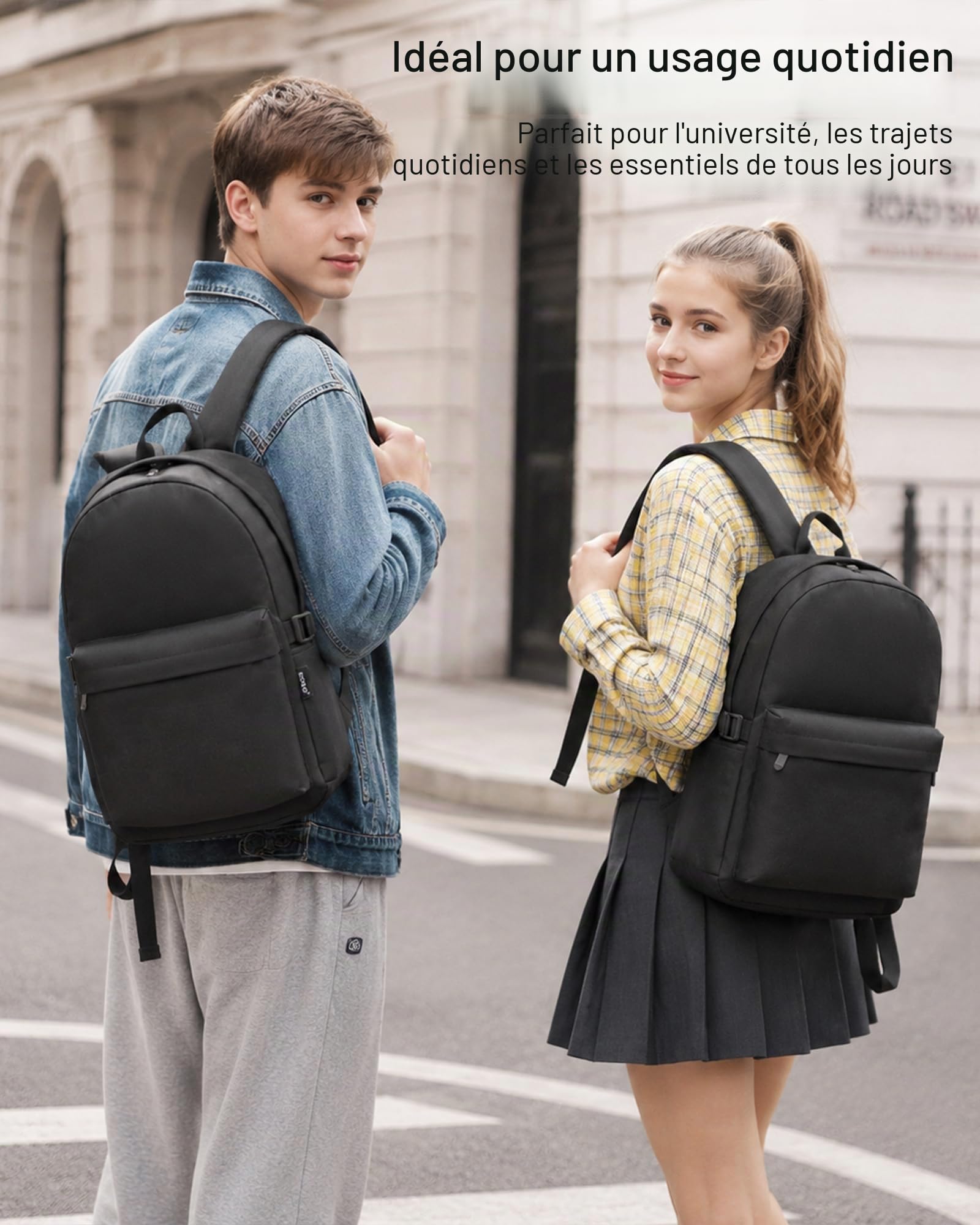 Kono Sac à Dos Scolaire Lycée Ado Étudiant Léger pour Garçon Fille, Sac d'École Travail Voyage, pour Collège et Université, Ordinateur Portable 15,6 Pouces