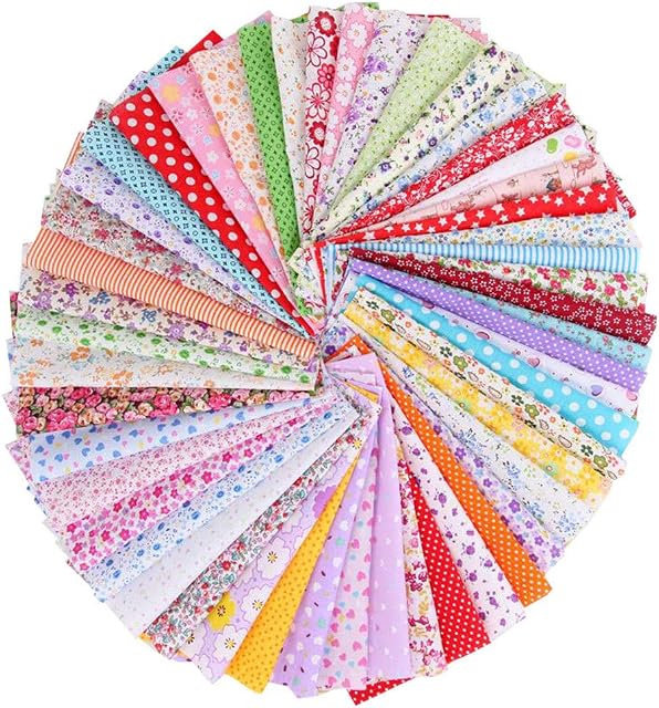 KIPETTO 50Pcs Cotton Fabric Squares Printed Floral Patchwork Fabric for DIY Sewing Scrapbooking Quilting Dot Pattern, 9.8" x 9.8"