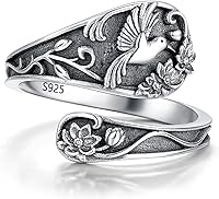 Vista 1 de Spoon Ring Sterling Silver Hummingbird Ring Vintage Antique Spoon Rings Adjustable Thumb Rings for Women