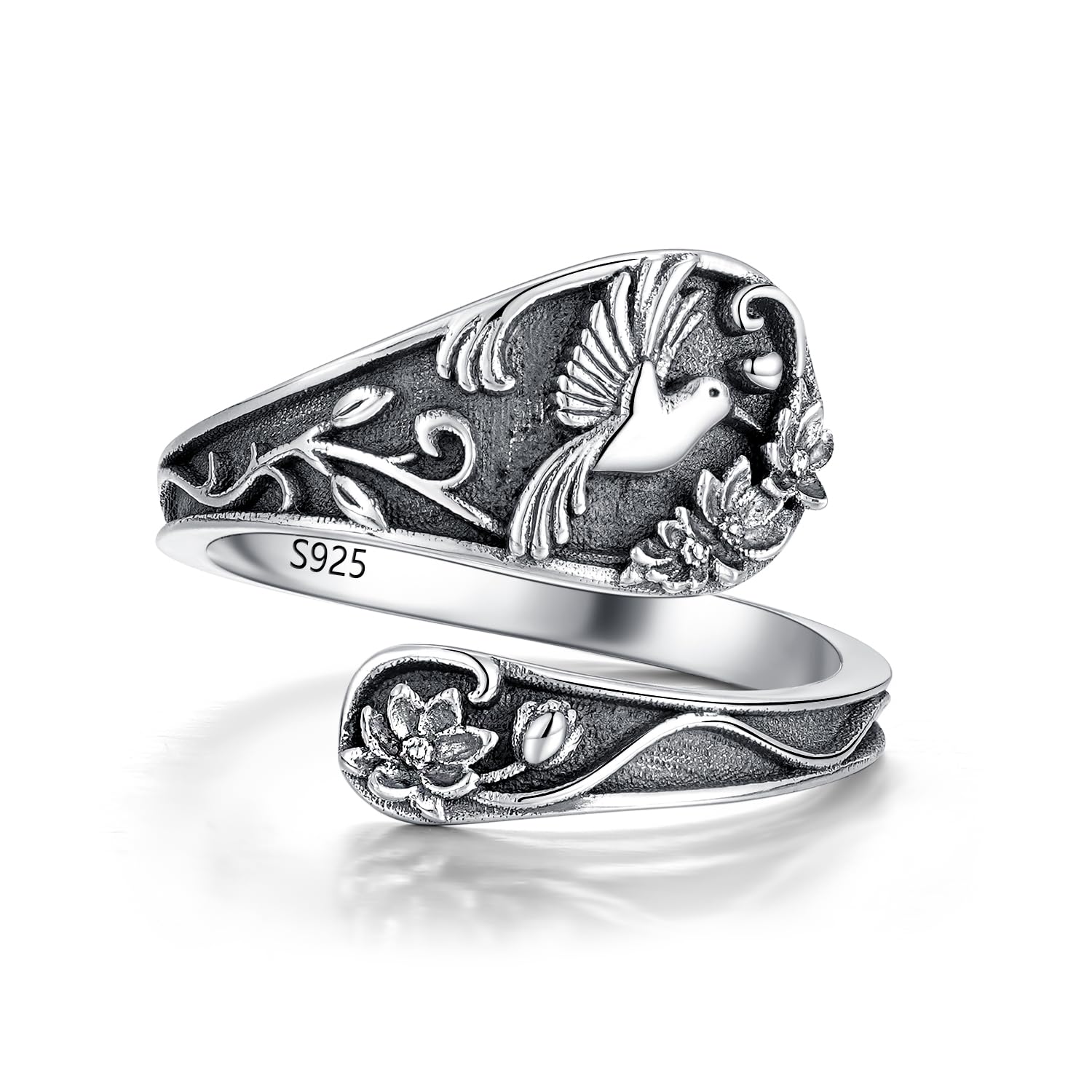 Sterling Silver Hummingbird Spoon Ring