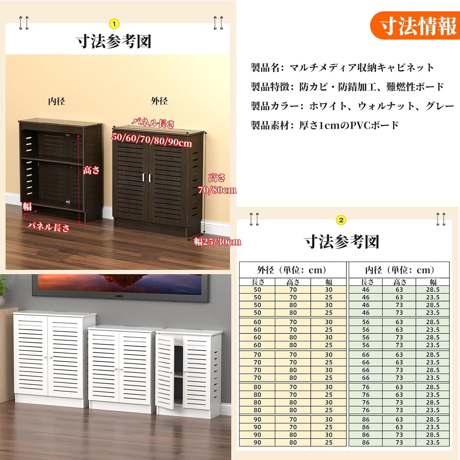 FORRTY ルーター収納キャビネット PVC製 幅50/60/70/80×高さ70