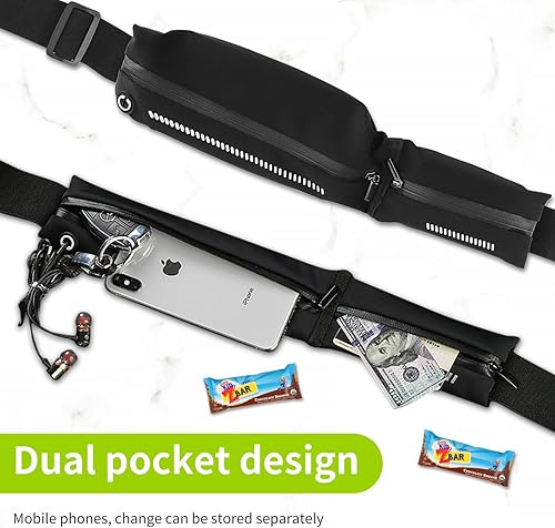 Miniatura 5 de Cinturón deportivo para correr al aire libre, doble bolsa, a prueba de sudor, reflectante, delgada, para senderismo, viajes, ciclismo,