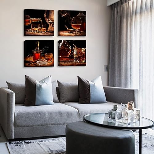 Miniatura 2 de Arte de pared de cocina, diseño retro de vino, decoración de arte de whisky, lienzo impreso para comedor, bar, decoración, accesorios, 12 x 12 x 4