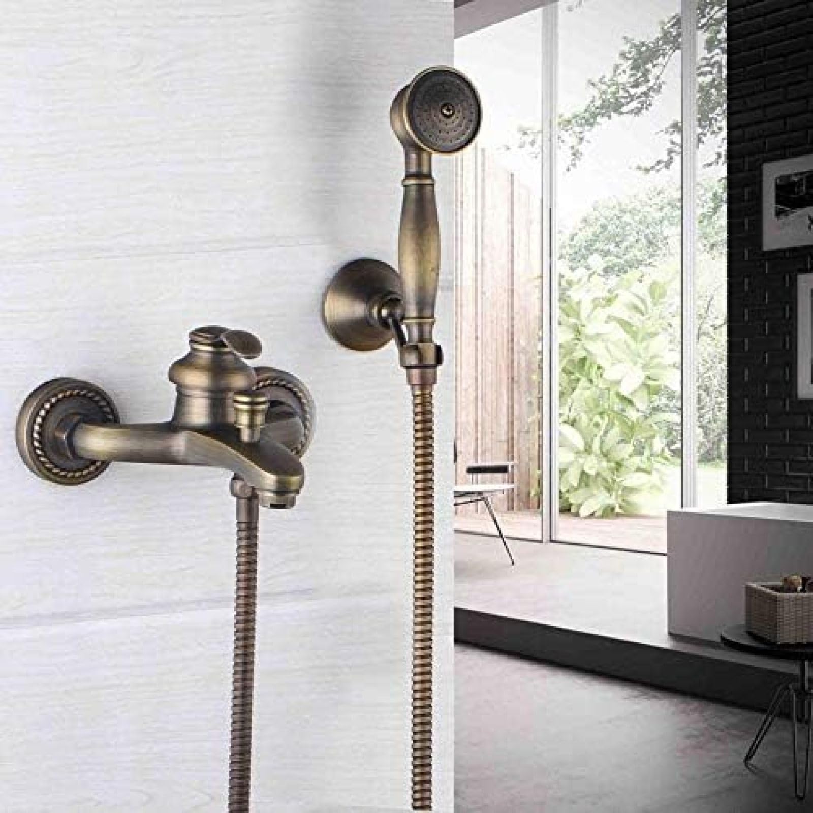GLJTUO Shower System, Wall Mounted Shower Faucet Antique Brass Shower Set Hand Shower Head Bathroom Shower Faucets Single Handle Mixer Sets